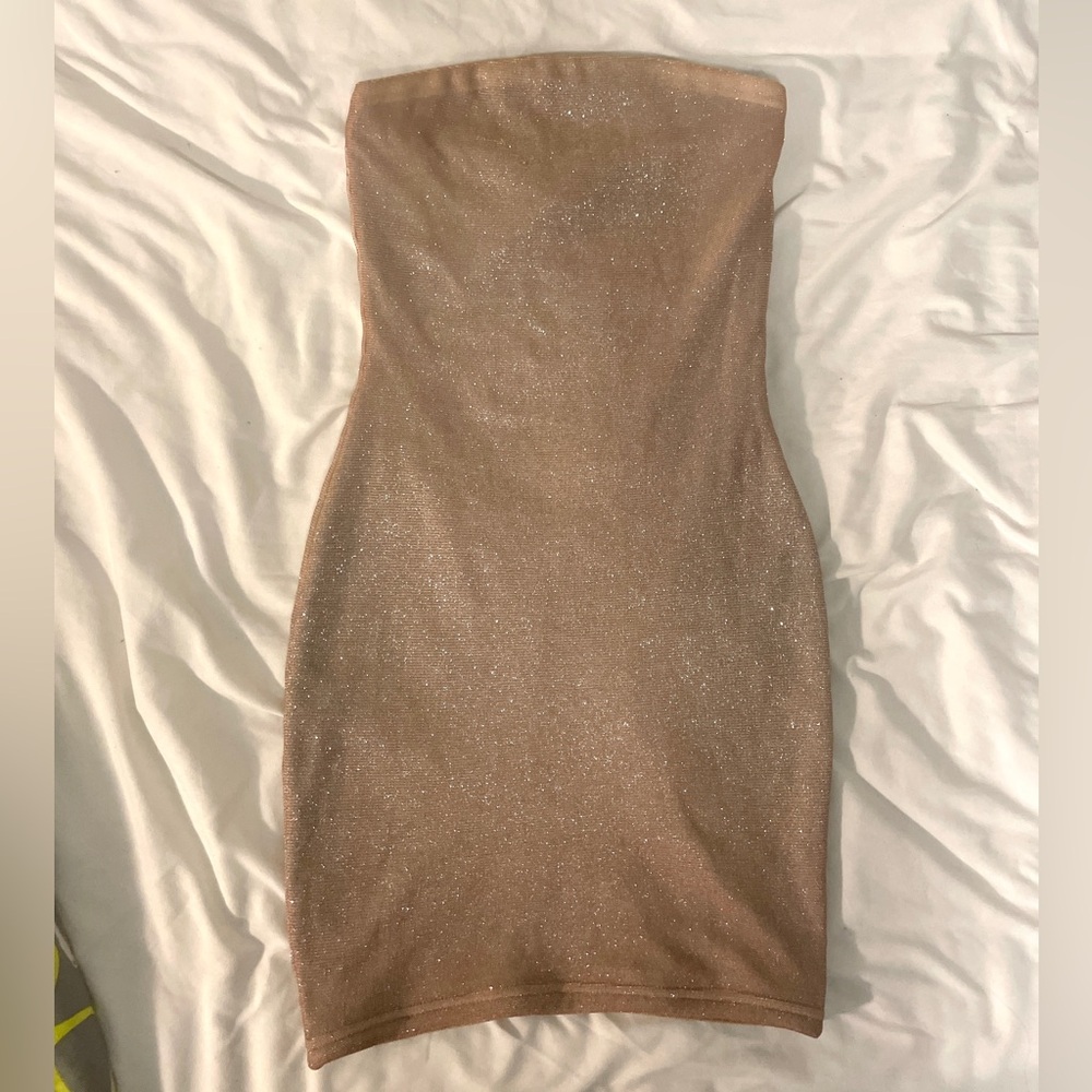 Mars The Label strapless glittery champagne dress
